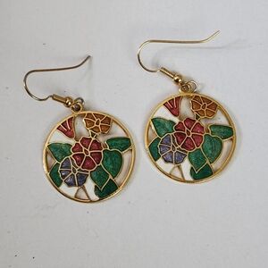 Vtg Cloisonne Enamel Earrings
